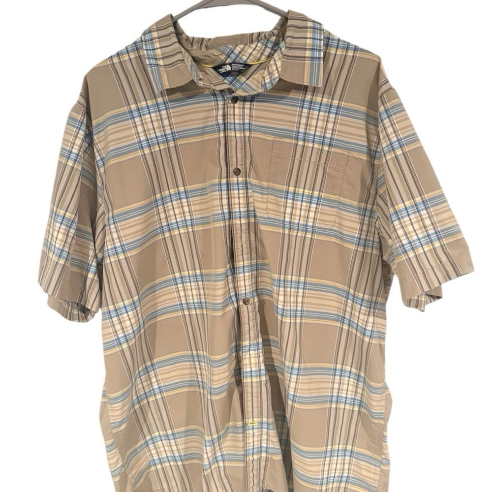 The North Face Beige and Blue Plaid Shirt